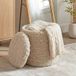 FineBuy Pouf de rangement en laine 40cm Beige Tissu Rond - Pouf design bohème avec couvercle amovible - Pouf rembourré pour coiffeuse - Pouf d'appoint pour salon fait main