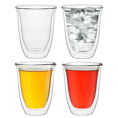Creano DG-V Dubbelwandige glazen, 250 ml, set van 4, groot thermisch glas, dubbelwandig van borosilicaatglas, koffieglazen, theeglazen, latteglazen, dubbelwandige glazen