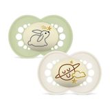 MAM Originele fopspeen voor baby's vanaf 6 maanden, mat, nacht, 2 stuks | Lichtgevend in het donker met een symmetrische, platte en flexibele speen van Skin Soft siliconen, gemakkelijk te accepteren