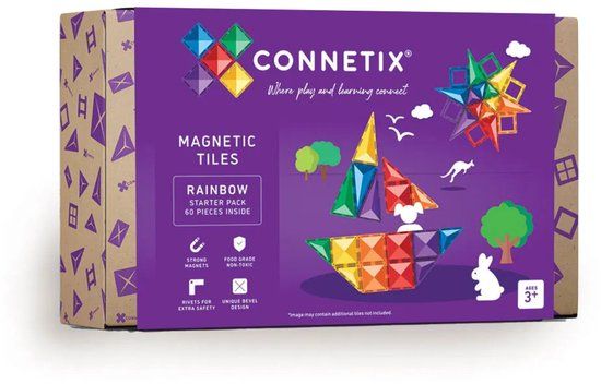 CONNETIX - Magnetisch Tegels - Regenboog Startpakket - 60 Stuks