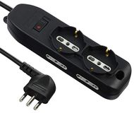 Electraline 61995 Stekkerdoos met 6 stopcontacten, 2 multifunctionele stopcontacten, 4 tweewaardige stopcontacten 10/16 A, kabel 2 m, kleine stekker 10 A, zwart