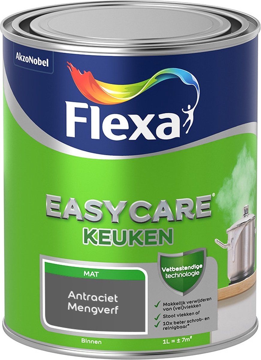 FLEXA Easycare Muurverf - Keuken - Mat - Antraciet - 1 liter