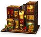 Merkloos DIY Miniatuurhuisset met Houten Straatscène