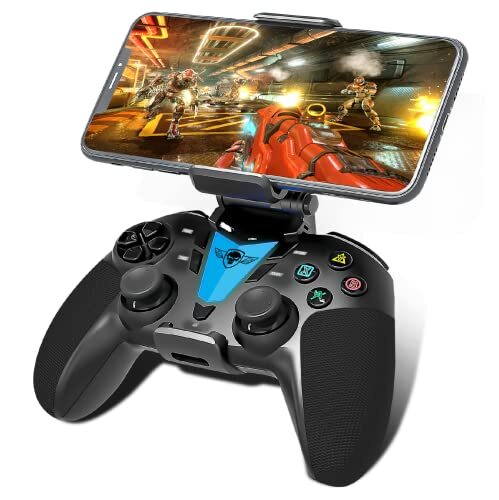 Spirit of Gamer Telefooncontroller voor Android smartphone, Bluetooth, met programmeerbare knop + smartphonehouder inclusief – compatibel met iPhone, Apple TV, iOS, Android, PS4, PS3 en PC gamer – Speel Fortnite, Call of Duty op mobiele telefoon