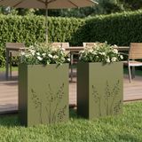 VidaXL Bac à plantes 2 pcs vert olive 50 x 30 x 75 cm acier laminé à froid