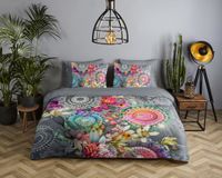 HIP Dekbedovertrek mandalas et fleurs - 1 personne 140x200/220 cm - Gris - 100% Coton satin