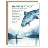 Artery8 The Reel Deal Lake Fishing Pun Blue Watercolour For Him Man Birthday Card