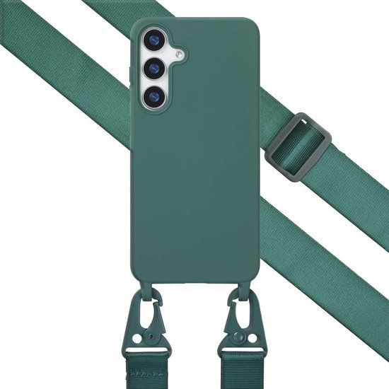 Selencia Hoesje - Geschikt voor Samsung Galaxy S25 Plus - Siliconen hoesje met afneembaar koord - Donkergroen