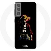 Maniacase Etui voor Samsung Galaxy S21 One Piece Manga Anime Luffy Zwarte Achtergrond