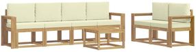 vidaXL Bank loungeset 6 places Blanc et crème Acacia bois