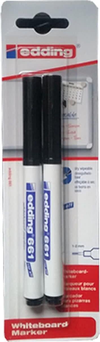 Edding Whiteboard markers - Zwart - Stiften - 661 - Viltstift - 2 stuks - uitwisbaar