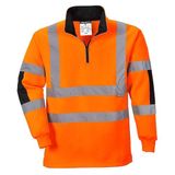 Portwest B308 Xenon Rugby Hemd Lange Mouw Reflecterend Spoorweg Polykatoen | Oranje, XS, EN ISO 20471 Klasse 3, Normale Pasvorm, Unisex, 65% Polyester, Hoge Zichtbaarheid, Geribde Manchetten, Slijtvast