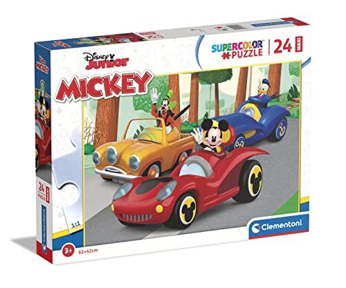Clementoni Disney Mickey Supercolor Mickey-24 Maxi-onderdelen Made in Italy, kinderen 3 jaar, cartoon-puzzel, muis, meerkleurig, medium, 24229