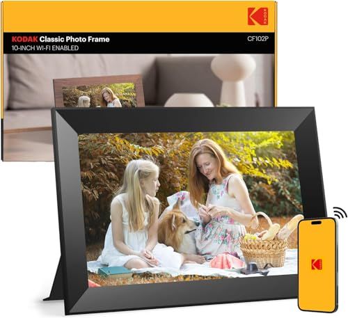 KODAK Digitale fotolijst, wifi, 10,1 inch, HD IPS-touchscreen, elektronische fotolijst met 32 GB geheugen, automatische beeldrotatie, delen van foto's of video's overal via app, zwart
