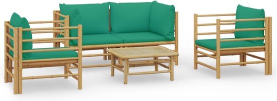 vidaXL 5-delige Loungeset met kussens bamboe groen