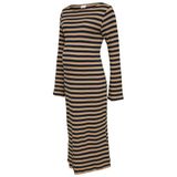 MAMALICIOUS Gebreide Gestreepte Zwangerschaps Bodycon Midi Jurk - Camel/Donkerblauw