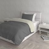 Italian Bed Linen Dekbedovertrek Set, 100% Katoen, Donkergrijs/Crème, Enkel