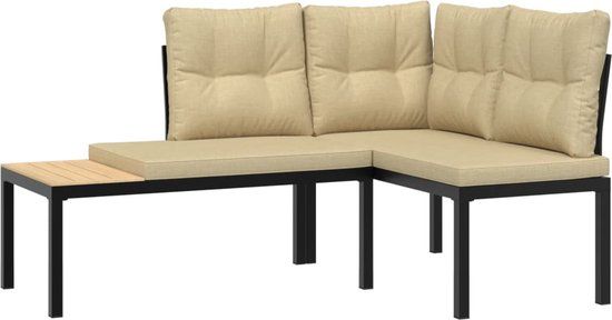 vidaXL Tuinbank - met kussens - 2 st - gepoedercoat staal - zwart