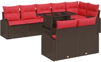 vidaXL Tuinbank - Set - 9 - st - 8-Aantal - zitplaatsen - Bruin - en - Rood