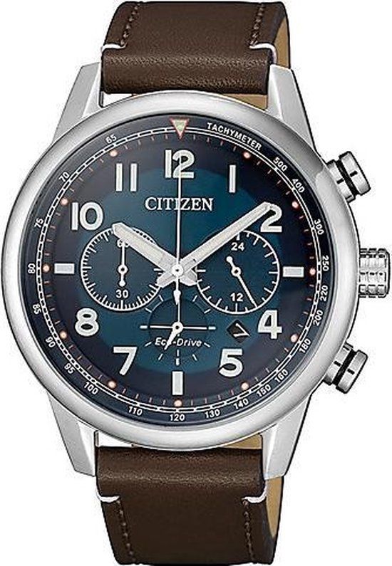 Citizen CA4420-13L Eco-Drive Chronograaf Herenhorloge - Leer/Staal - Blauw - 43mm