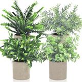 Unyqoos® 4 stuks kunstplanten vert avec pots gris, 7,8 x 24 cm
