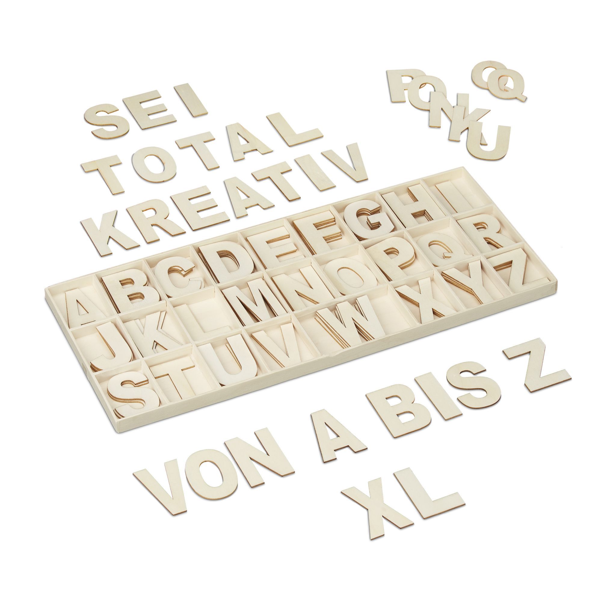 Relaxdays 10028685 Houten Letterset - 104-delig - XL - Hoofdletters A-Z - Hout