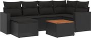 vidaXL 7-delige loungeset met kussens, polyrattan, zwart
