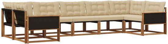 vidaXL - Hoek loungeset - 7 zitplekken - Natuurlijk en beige - Acacia hout