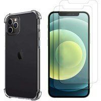 Phonillico® Schokbestendig hoesje voor iPhone 12 PRO MAX en 2 gehard glas schermbeschermingsfilm