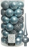 Kaemingk B.V. Boules de Noël en plastique D6 cm - incl. étoile en verre mat - bleu clair