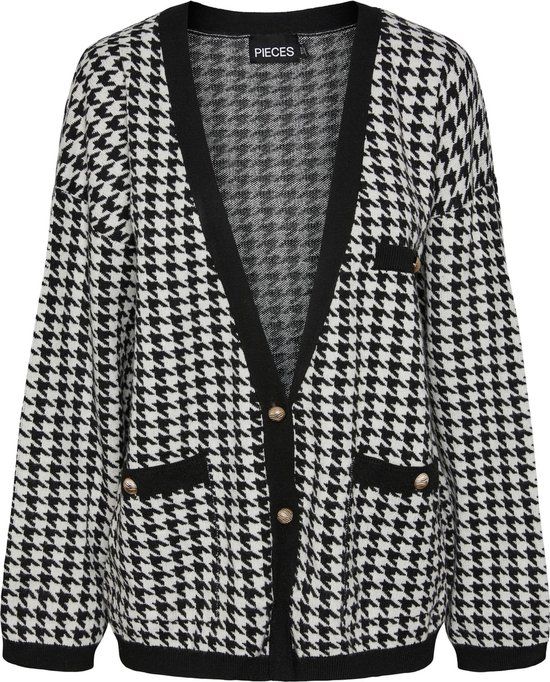 PIECES Women's Oversized Knit Shacket - Black/Cloud Dancer - Size S