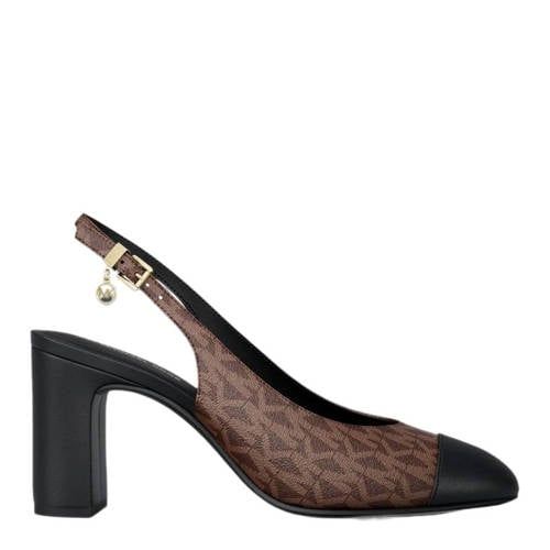 Michael Kors katoenen slingback pumps met blokhak - bruin/zwart