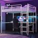 Lit Mezzanine 140x200 Avec Bureau Et Étagère, Lit Surélevé Adulte Ado En Métal Blanc Avec Escalier De Sécurité Et Barrière En Maille