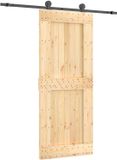 vidaXL Schuifdeur Naturel en Zwart 85 x 210 cm Massief Grenenhout