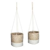 Atmosphera Hangende Rieten Mand Zeegras Naturel Wit Set van 2