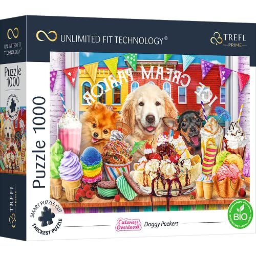 Trefl Prime - Uft Puzzel Cuteness Overload: Doggy Peekers - 1000 Elementen, Dikste Karton, Bio, Honden, Dieren, Snoep, Roomijs, Vermaak Voor Volwassenen En Kinderen Vanaf 12 Jaar