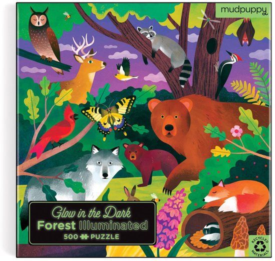 MUDPUPPY Glow In The Dark Puzzel - Lichtjes In Het Bos - 51X51Cm - 500 Stukjes - 8 Jaar