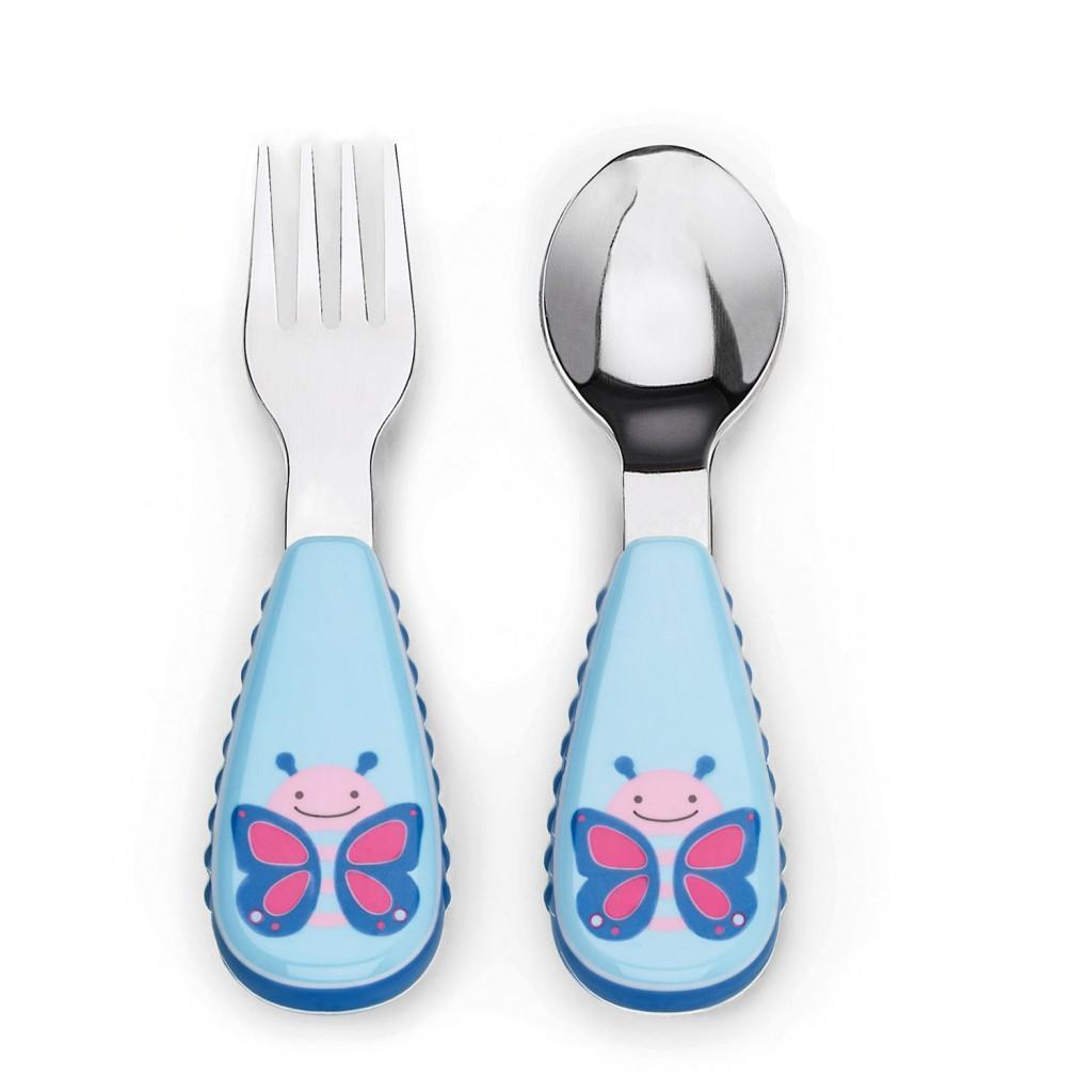 Skip Hop Zootensils Fork & Spoon Butterfly blauw, zilver, roze