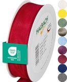 Halbach Seidenbänder Premium cadeaulint met draadrand, breedte 25 mm, lengte 25 m, Öko-Tex 100 gecertificeerd lint, taftband, made in Germany, kleur: rood