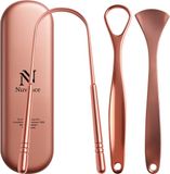Nuvance Professionele Tongschraper - 3 in 1 Set - Roestvrij Staal - Rose Goud
