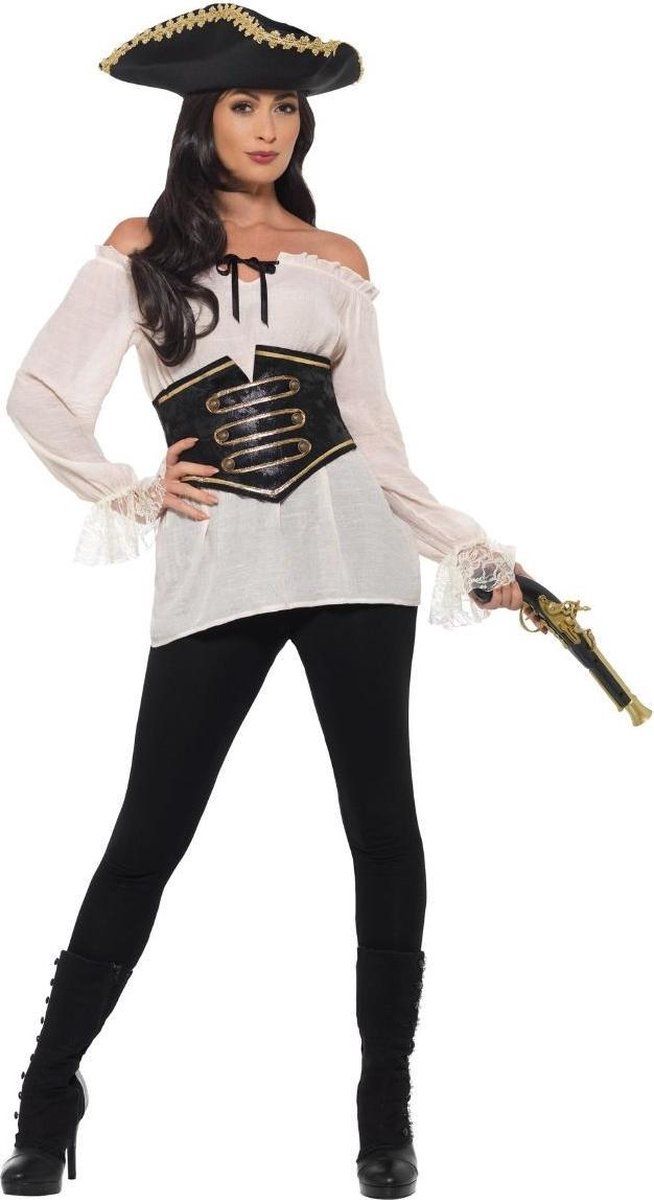 Smiffys Deluxe Piratenshirt Dames - Wit/Grijs - Polyester - Maat: One Size