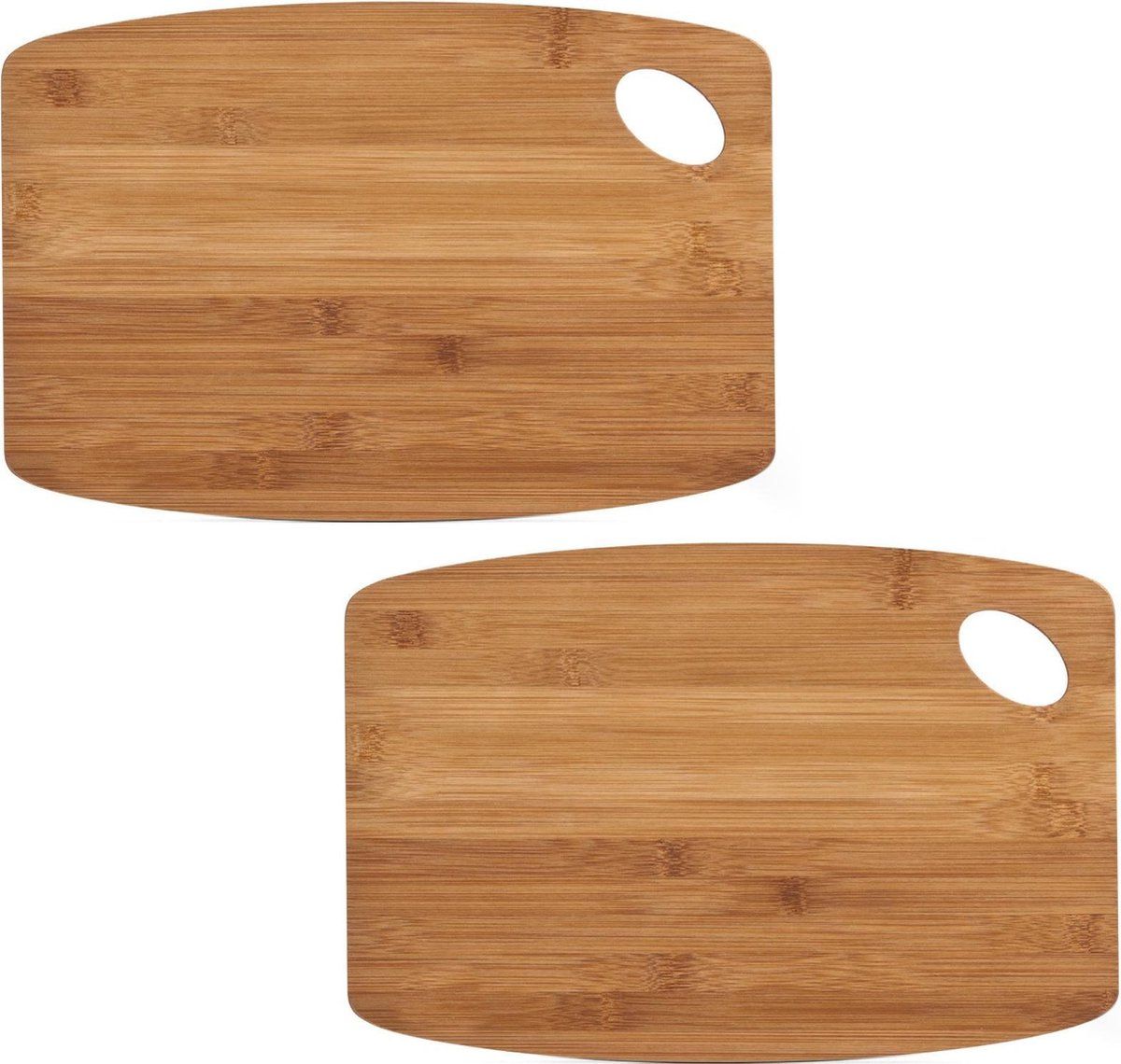 ZELLER 2x Rechthoekige bamboe houten snijplanken met oog 34 cm