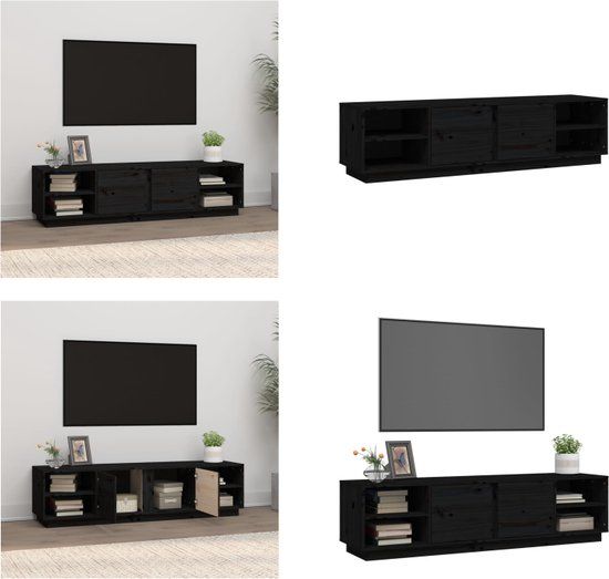 vidaXL Tv-meubel 156x40x40 cm massief grenenhout zwart