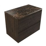 Saniclass Badkamermeubelset - 80x45x63cm - Noche natuurstenen topblad dark emperador - 1 kraangat - 2 lades - mat eiken charcoal