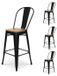 Set de 4 tabourets de bar, style industriel, métal et bois, hauteur d'assise 66 cm
