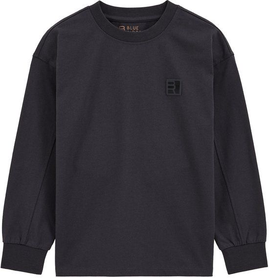 WE Fashion Jongens oversized T-shirt met patch - Katoen - Lange mouw - Ronde hals - Dark grey - Maat 98/104