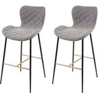 HWC-E55 Set van 2 barkrukken, vintage goudkleurige steunen, kunstleer suède grijs