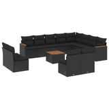 vidaXL 12-delige loungeset met kussens polyrattan zwart