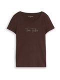 Tom Tailor T-shirt met glitterlogo java dark brown
