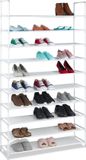 Merkloos Relaxdays schoenenrek - 10 etages - 50 paar - 175,5x100x29 cm - metaal - stof - wit